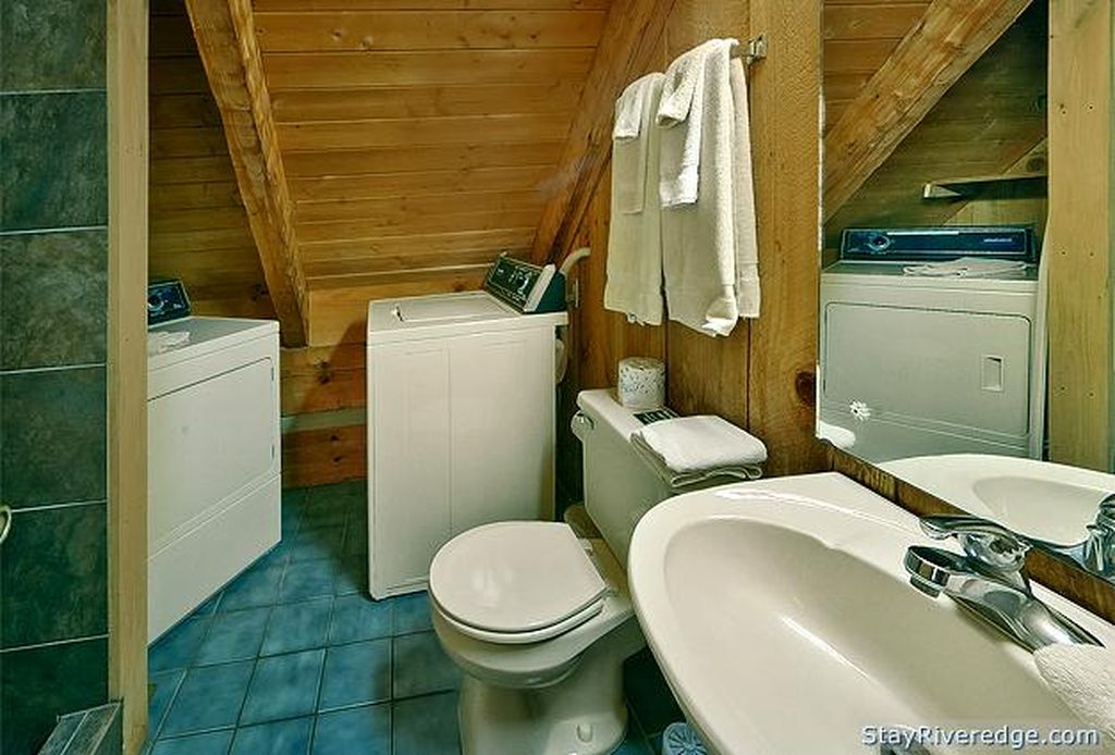 Laundry room and bathroom in cabin