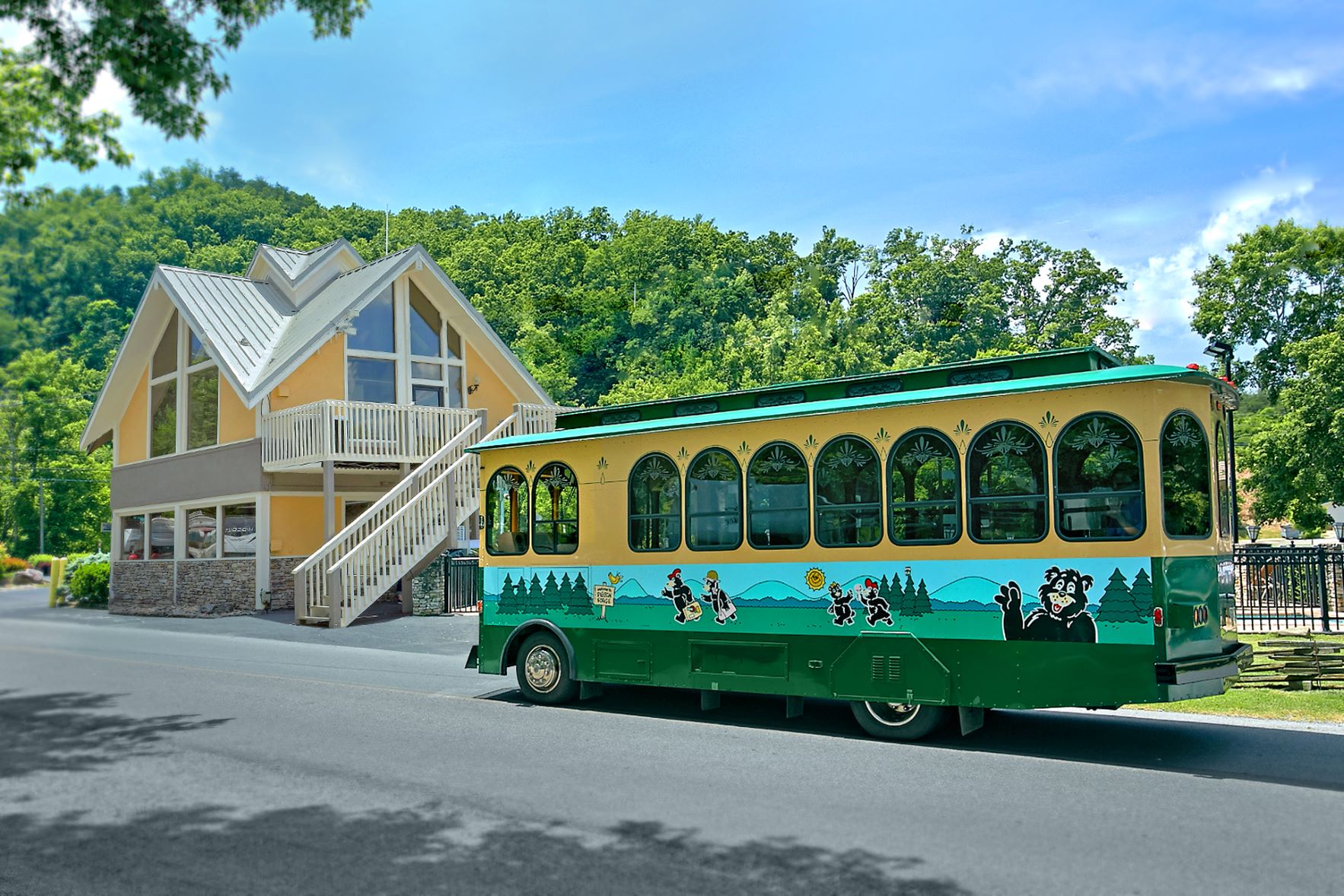 Trolley by the main office in Pigeon Forge, TN