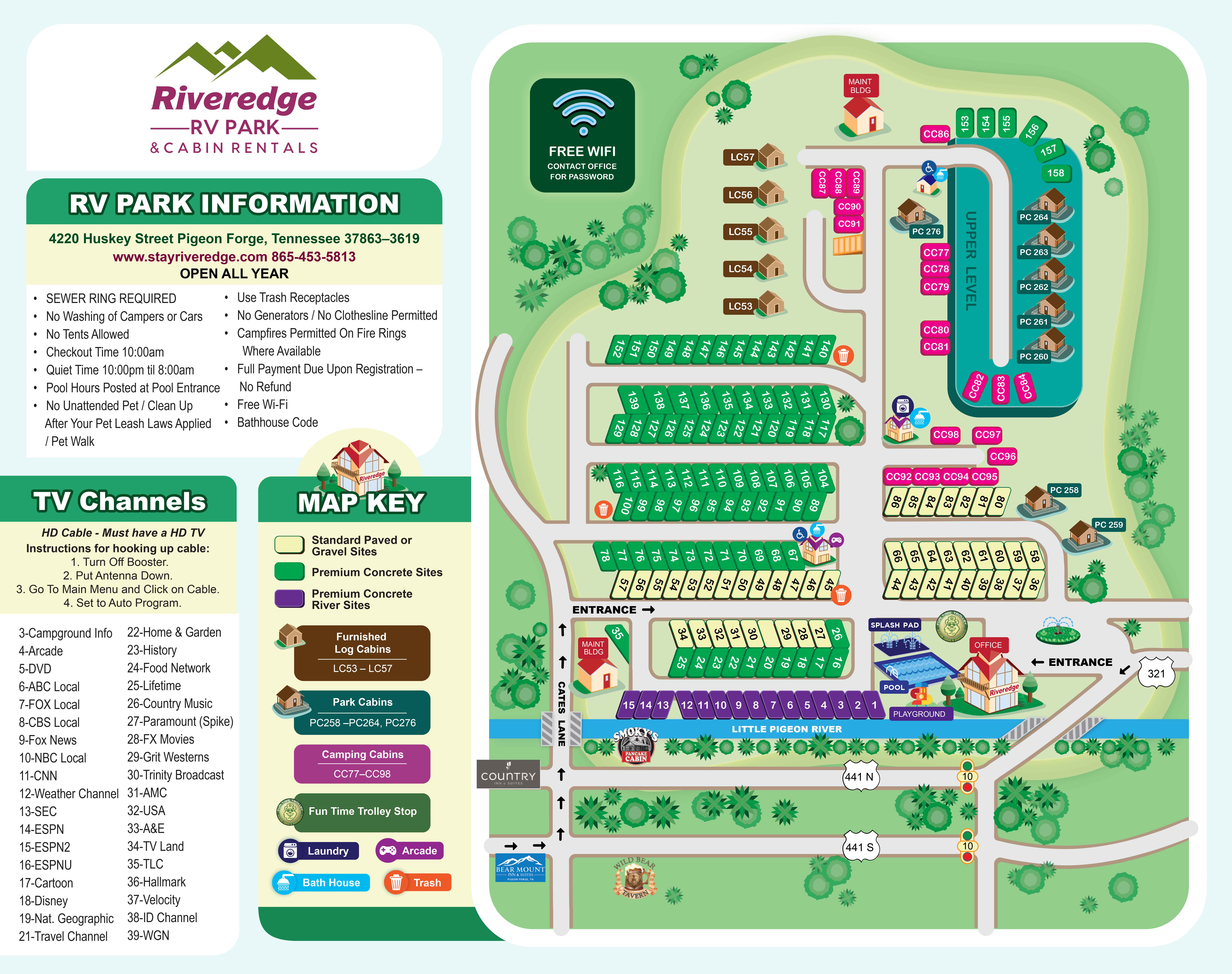 Pigeon Forge, TN RV Park campground map